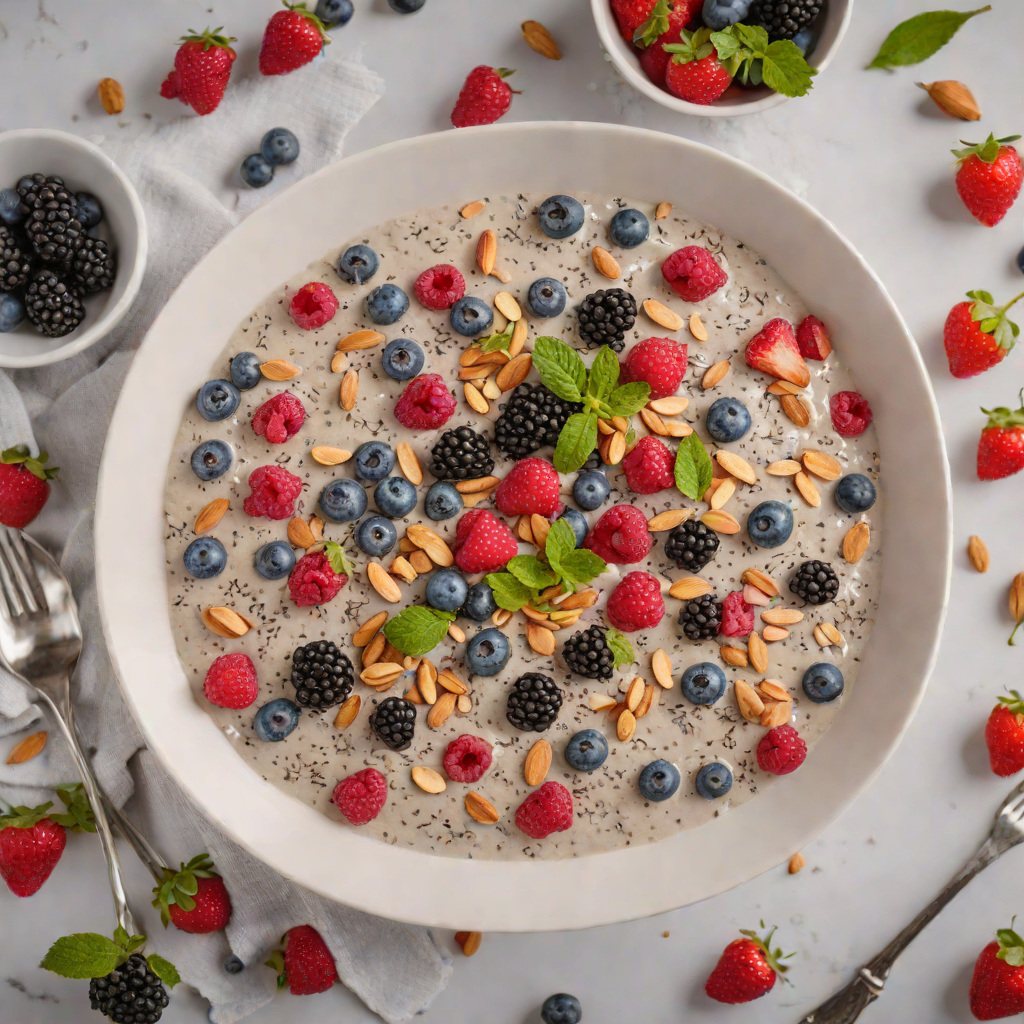No-Bake Chia Seed Pudding with Mixed Berries and Almond Milk