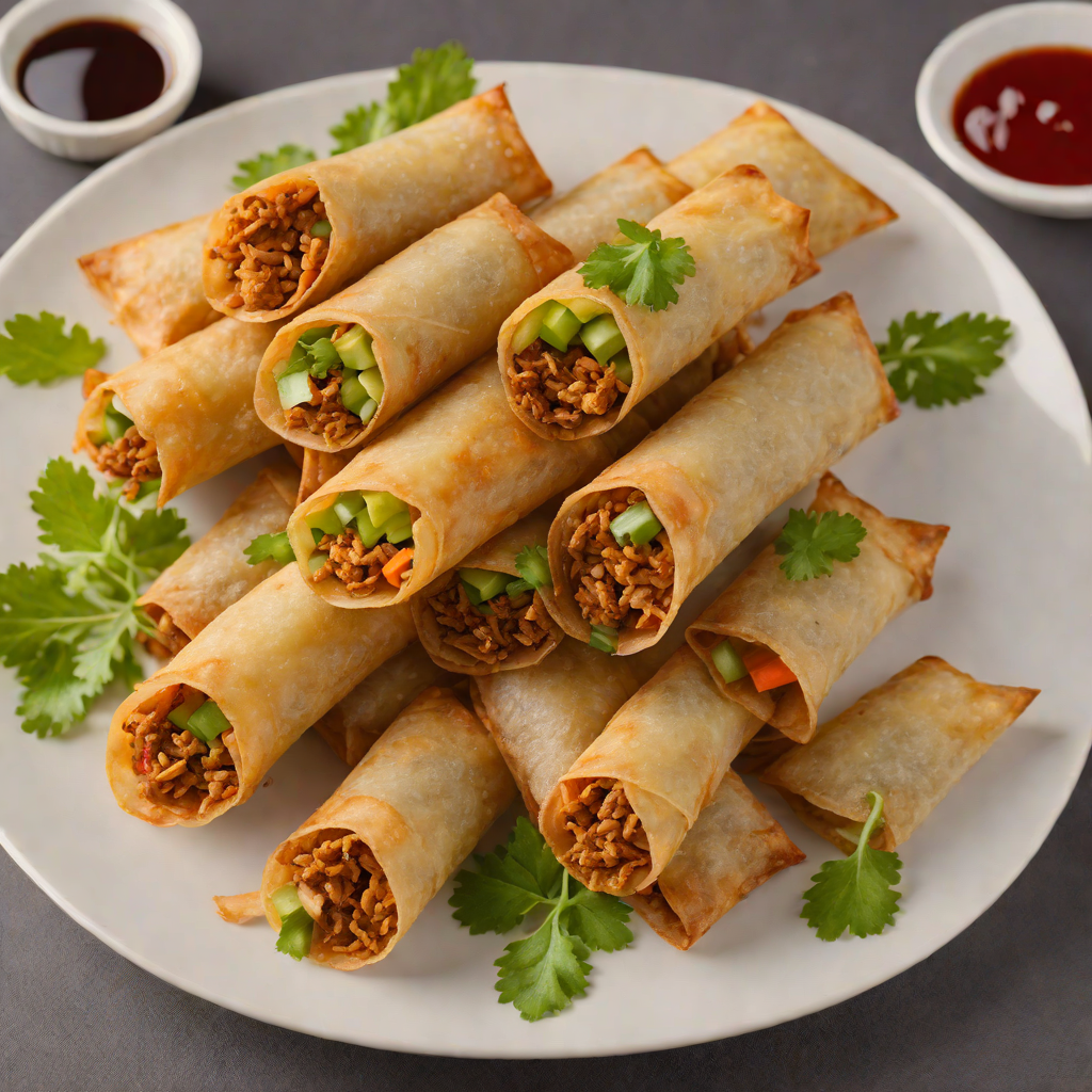 Deep-Fried Lumpia Wrappers Filled with Ground Pork and Vegetables