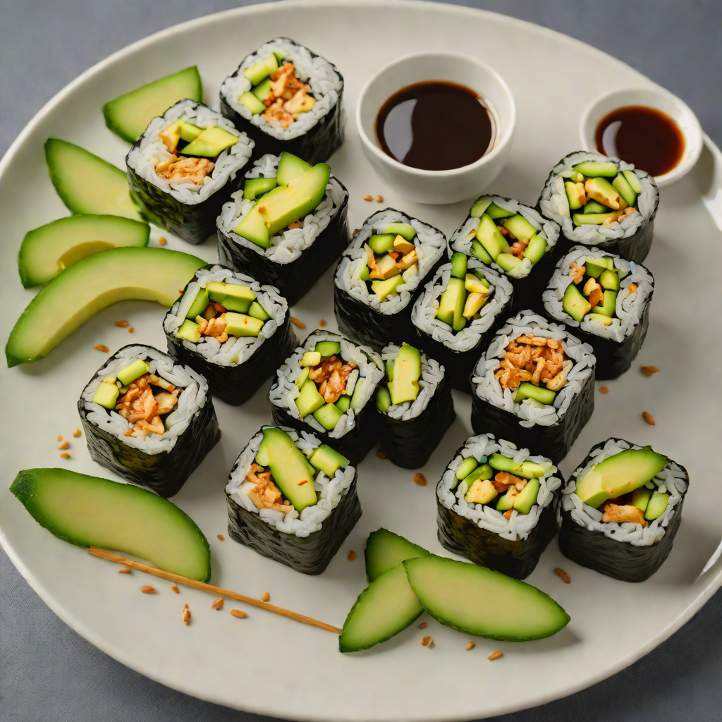 Sushi-Style Avocado and Cucumber Rolls with Sesame Soy Dip