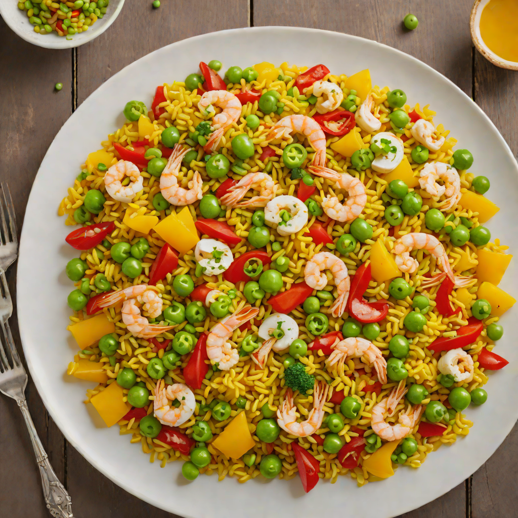Saffron-Infused Seafood Paella with Peas and Bell Peppers