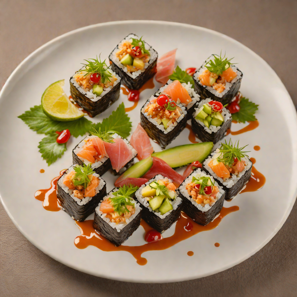 Mediterranean-Fusion Small Plate with Spicy Tuna Sushi
