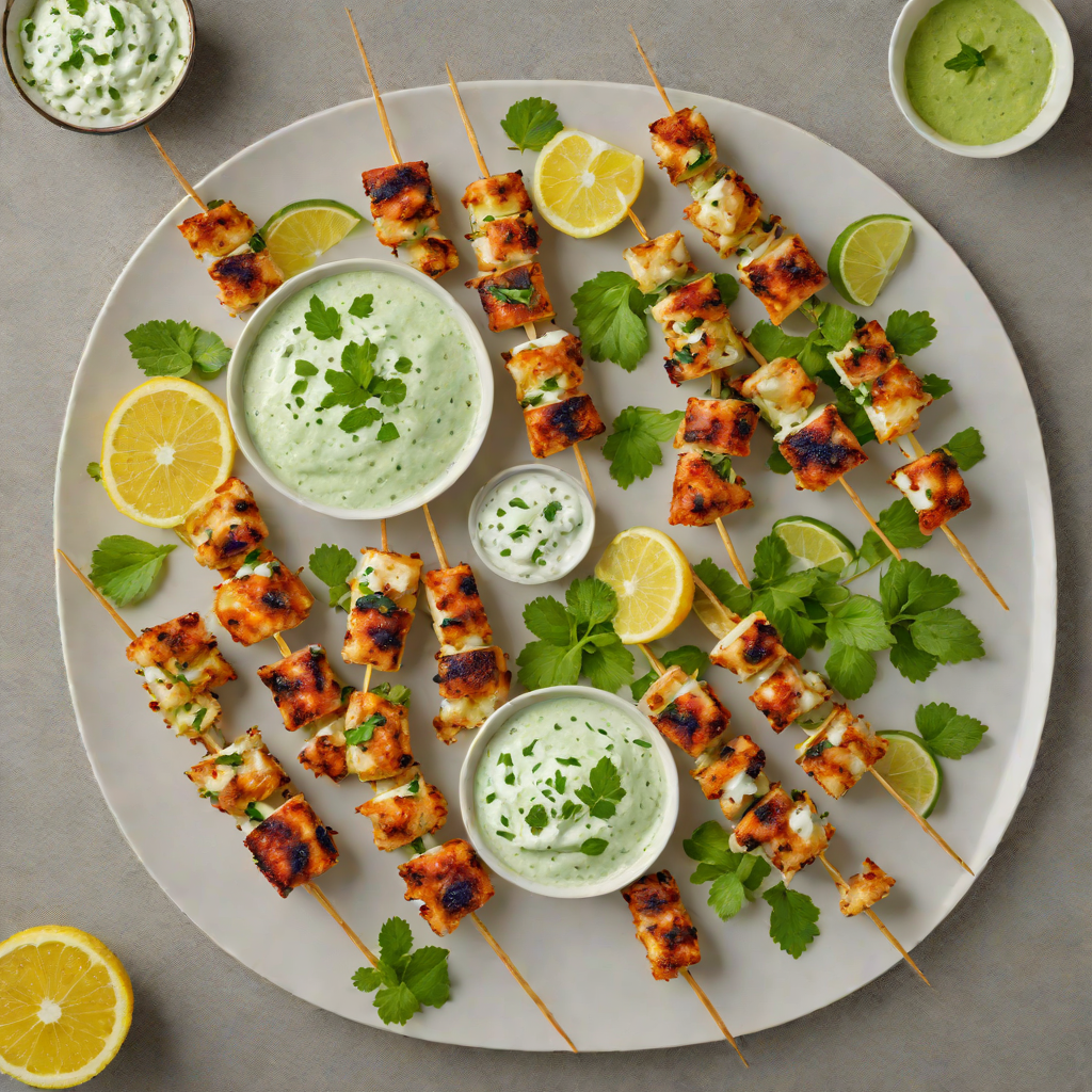 Lemon-Garlic Yogurt Chicken Skewers with Mint and Cucumber Raita