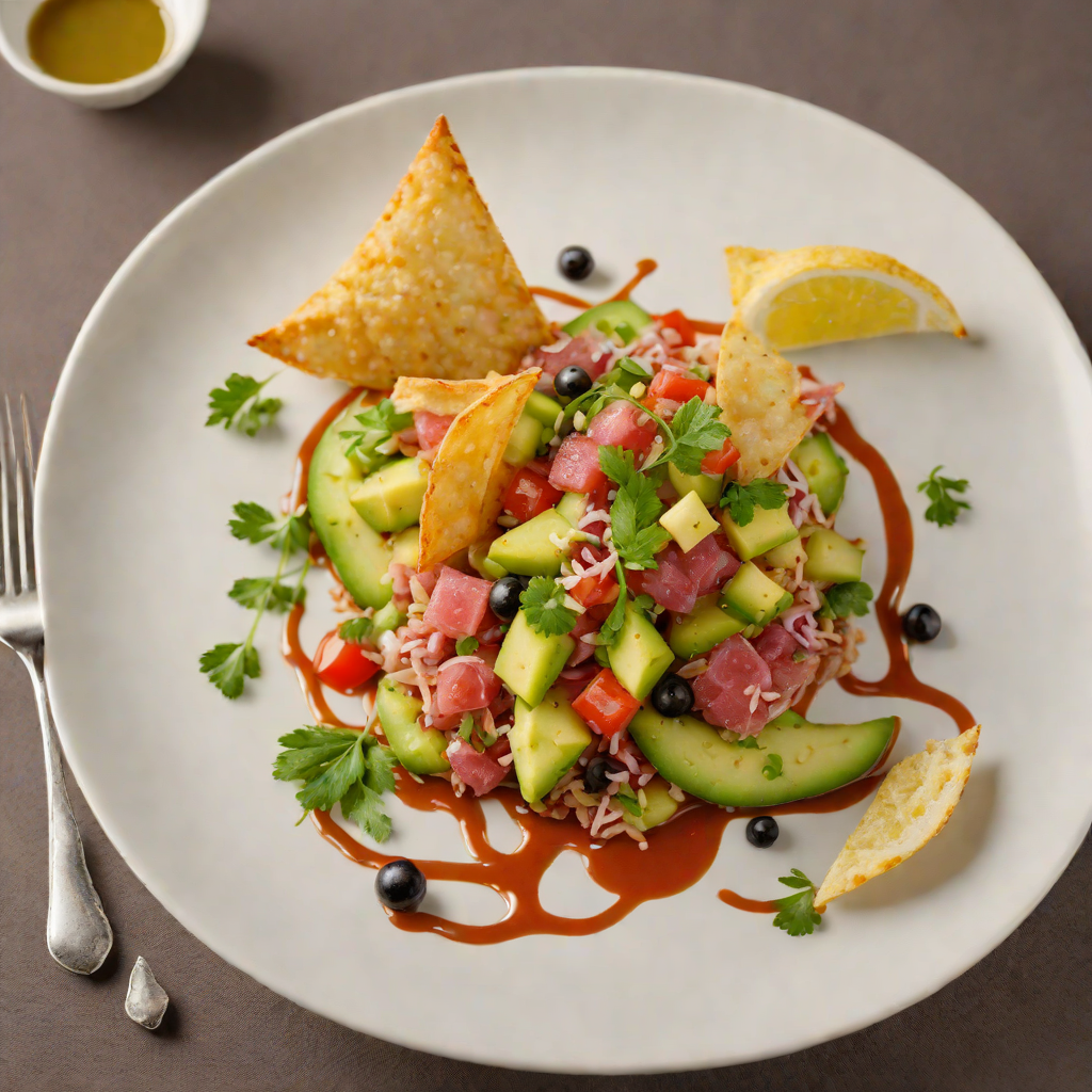 Mediterranean-Fusion Tuna Tartare with Avocado and Crispy Wonton
