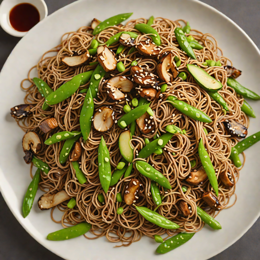 Crispy Soba Noodles Stir-Fried with Shiitake and Snap Peas