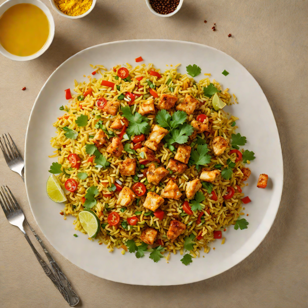Stir-Fried Cauliflower Rice with Ginger and Turmeric Chicken