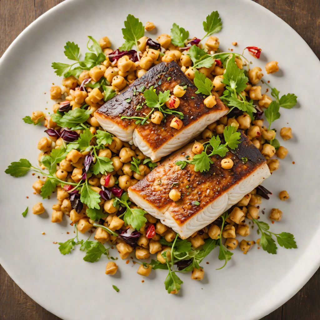 Mediterranean-Seared Sea Bass with Cumin-Spiced Chickpea Salad