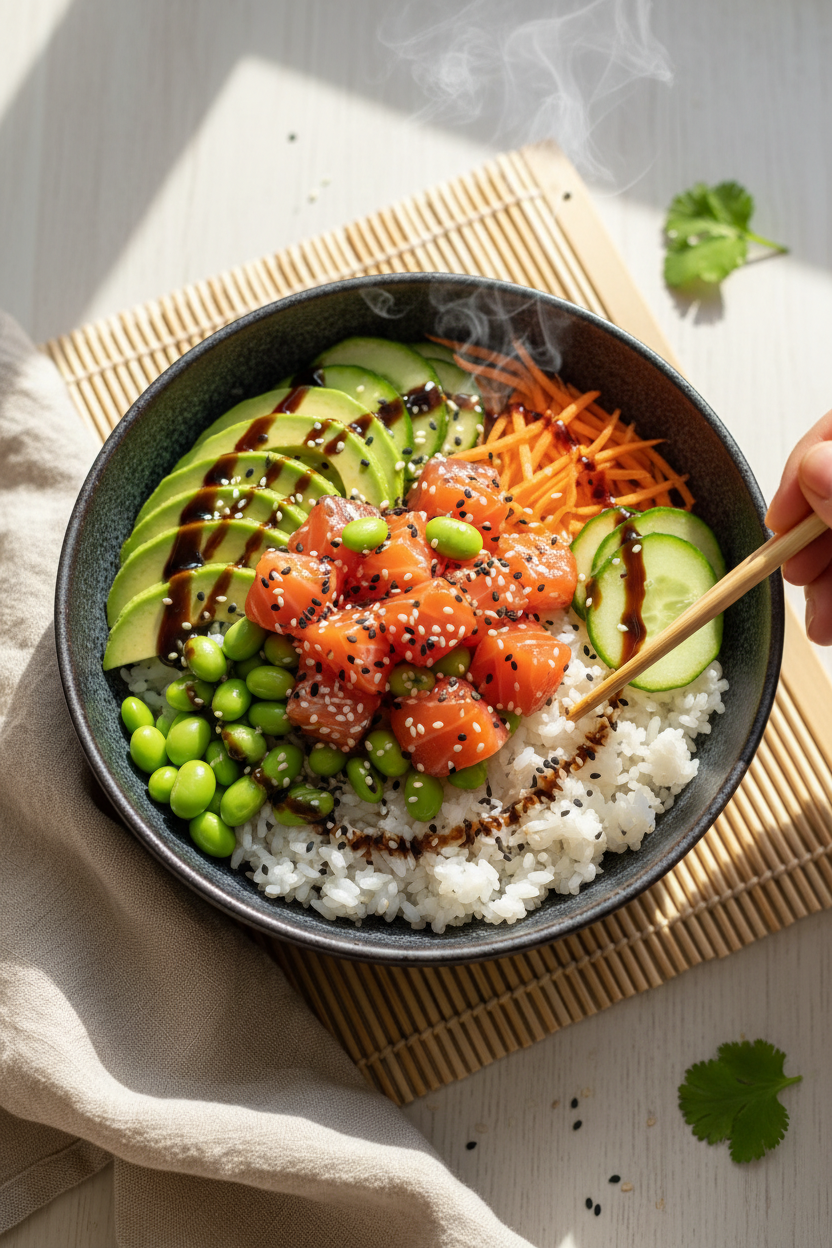 Sushi-Style Avocado and Tuna Poke Bowl