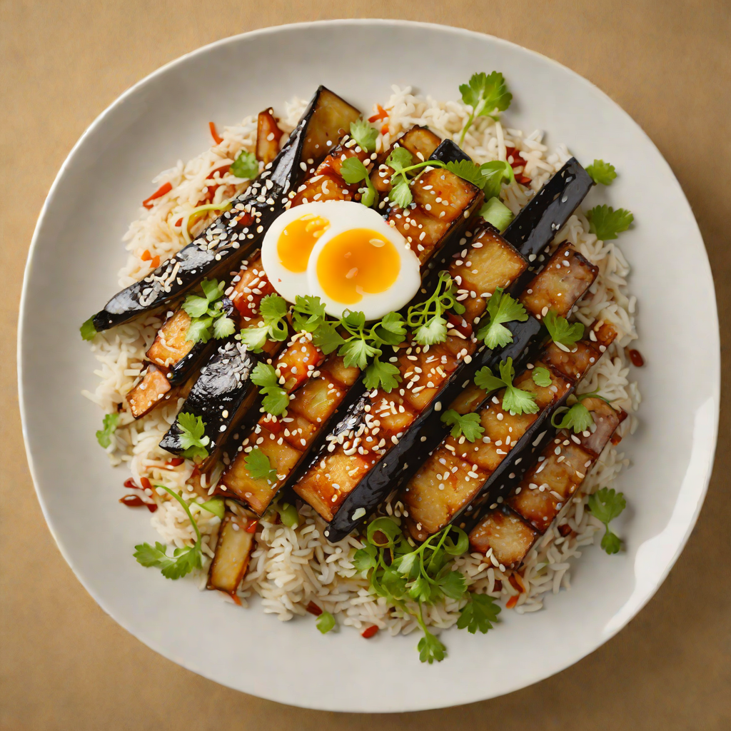 Pixelated Miso-Glazed Eggplant Donburi