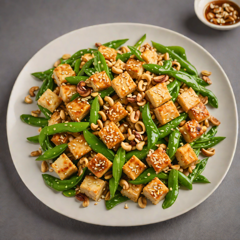 Stir-Fried Garlic Tofu with Snow Peas and Cashews