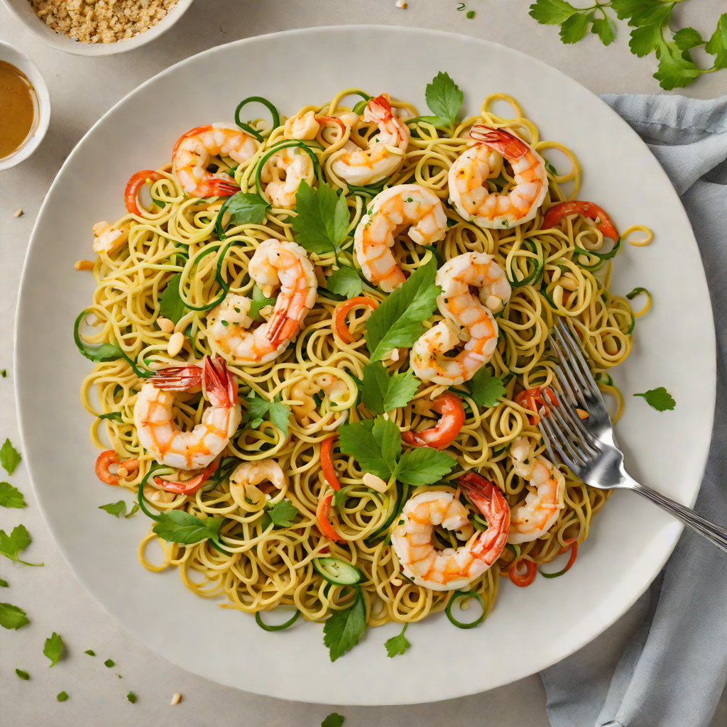 Zucchini Noodle Stir-Fry with Shrimp and Almond Butter Sauce