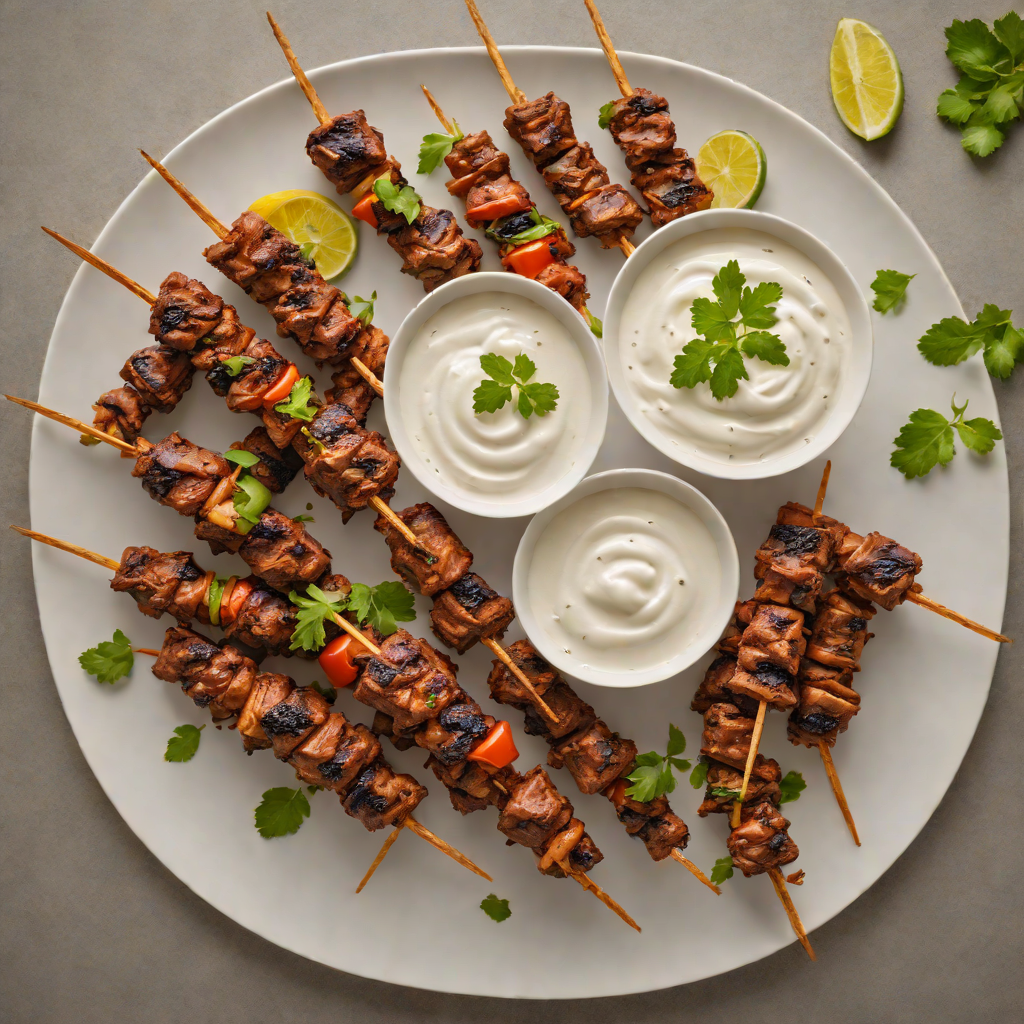 Grilled Berbere-Spiced Beef Skewers with Yogurt Dip