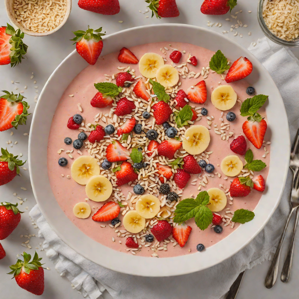 Frozen Strawberry Banana Smoothie Bowl with Coconut and Chia Seeds