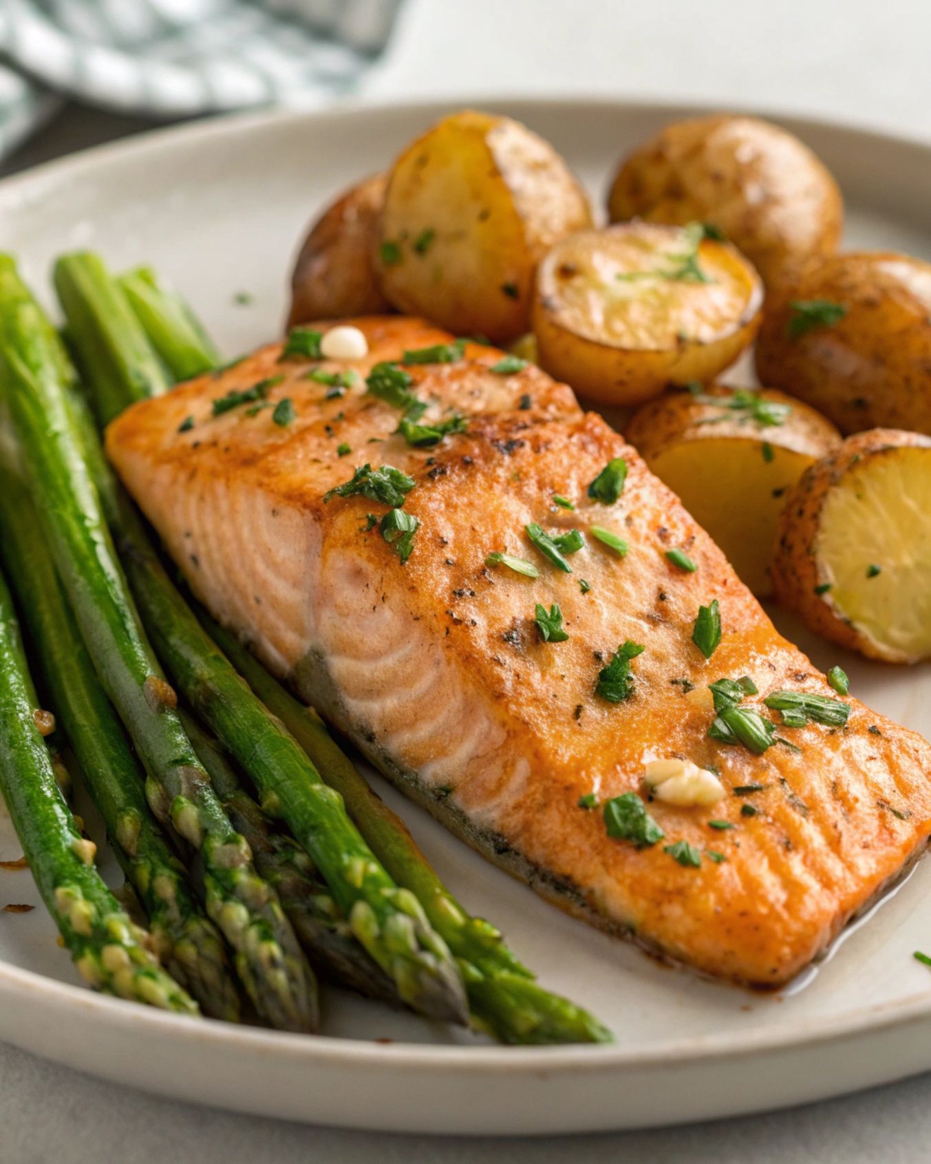 Pan-Roasted Salmon with Lemon-Dill Butter and Garlic Asparagus