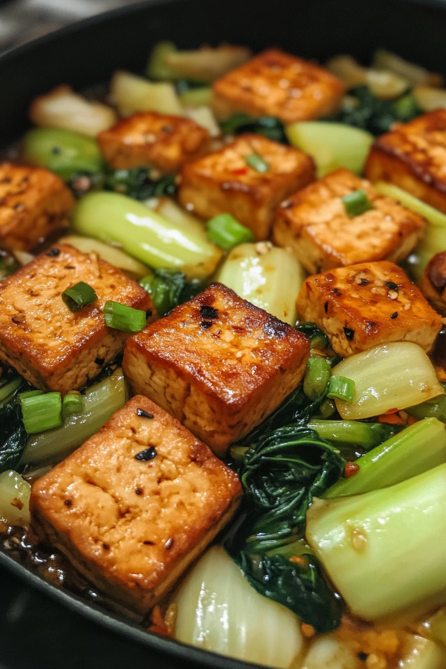 Stir-Fried Tofu with Ginger Soy Glaze and Baby Bok Choy