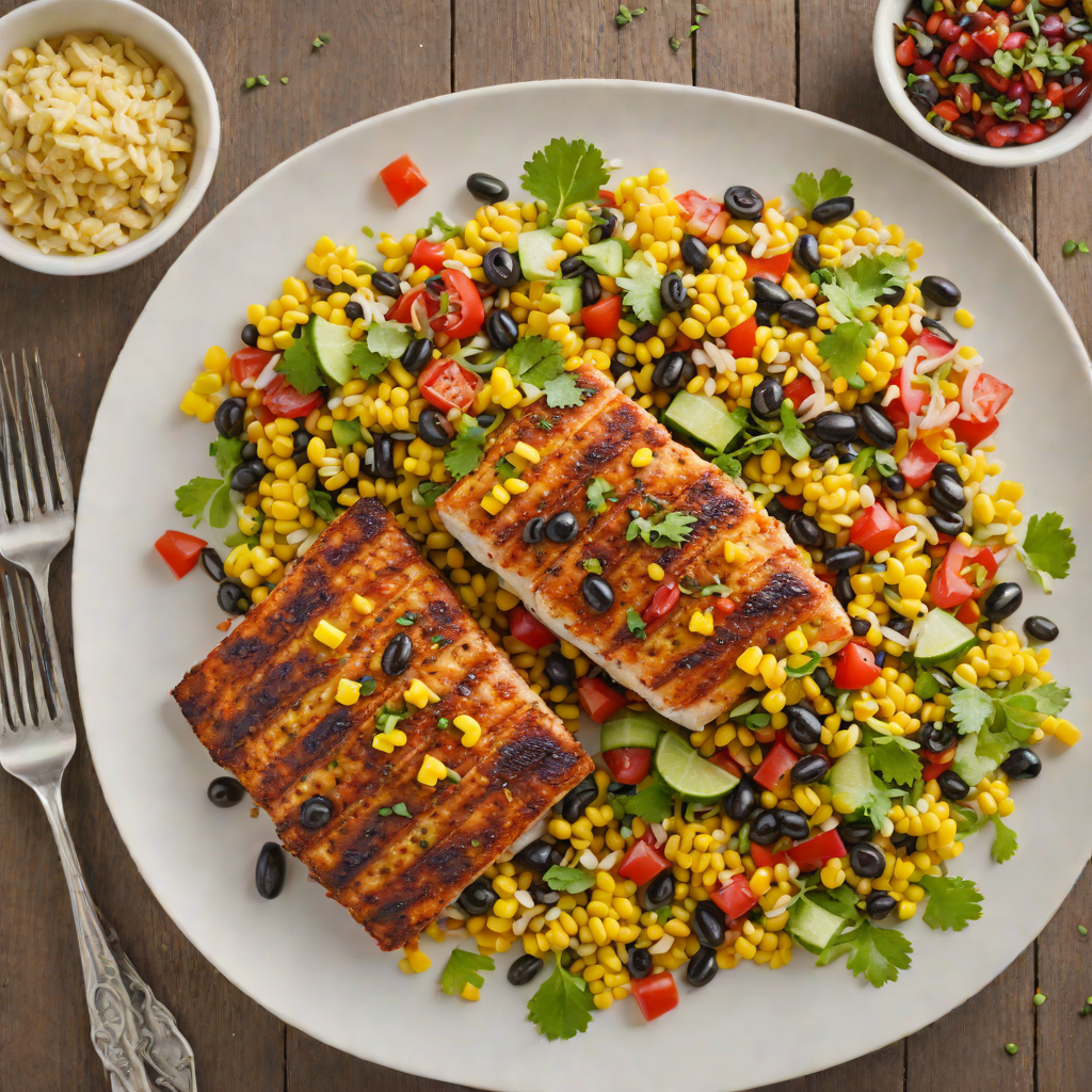 Grilled Cajun-Spiced Catfish with Roasted Corn and Black Bean Salad