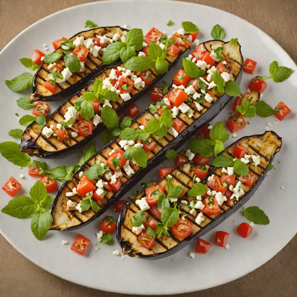 Feta-Stuffed Grilled Eggplant with Mint and Tomato Salad