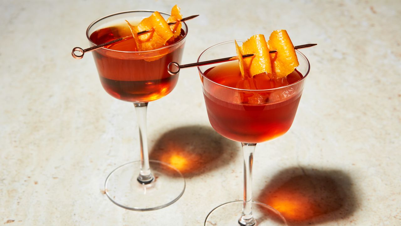 Ampersand Cocktail with Gin, Cognac, and Sweet Vermouth