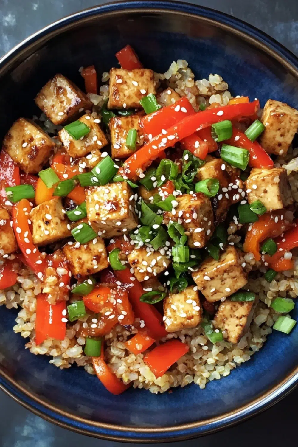 Cauliflower Rice Stir-Fry with Mixed Vegetables and Tofu