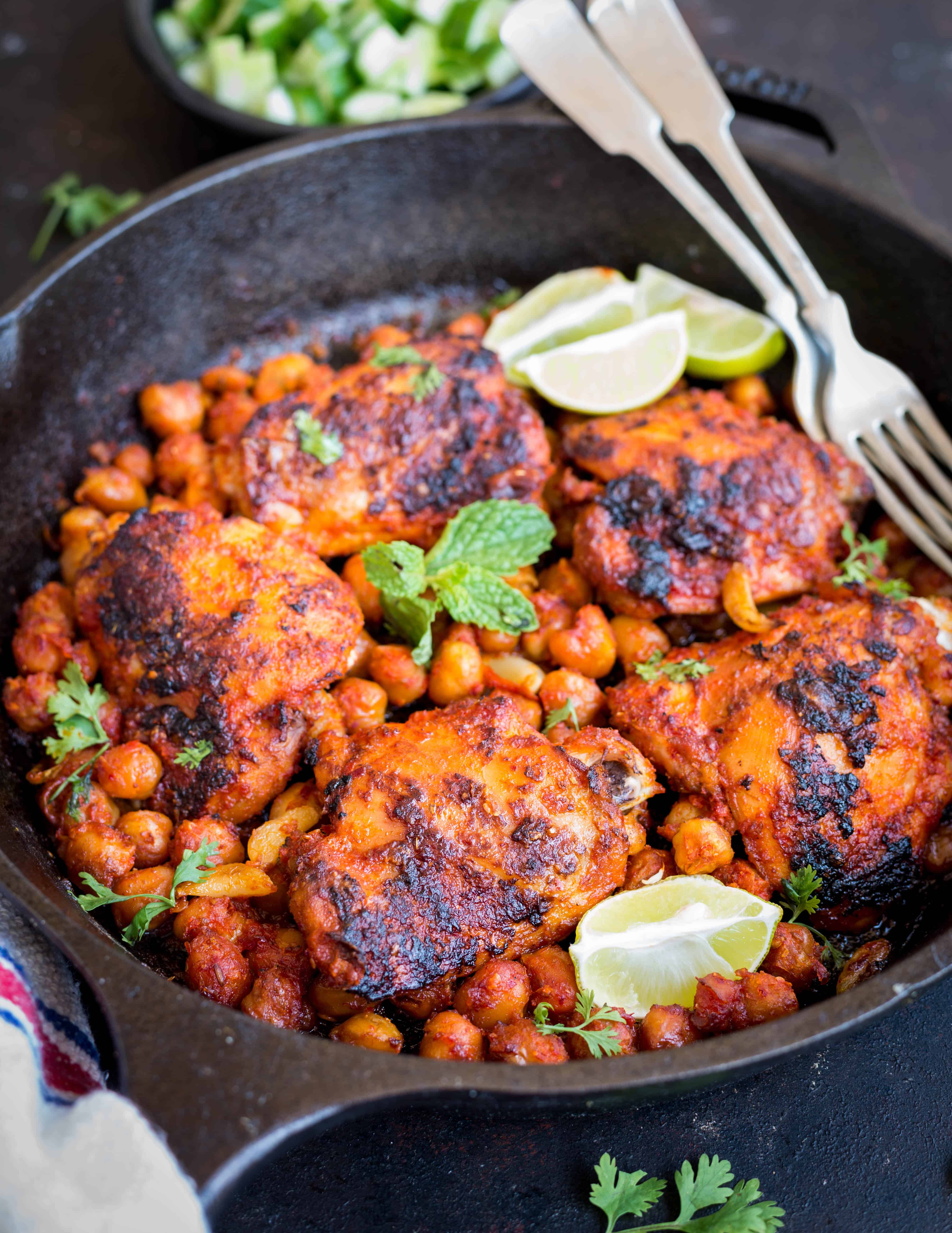 Oven-Roasted Chicken Thighs with Harissa and Chickpeas