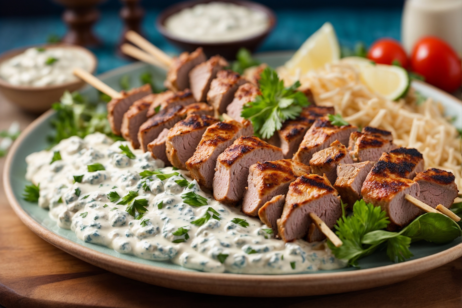 Traditional Pork Souvlaki Skewers with Tzatziki