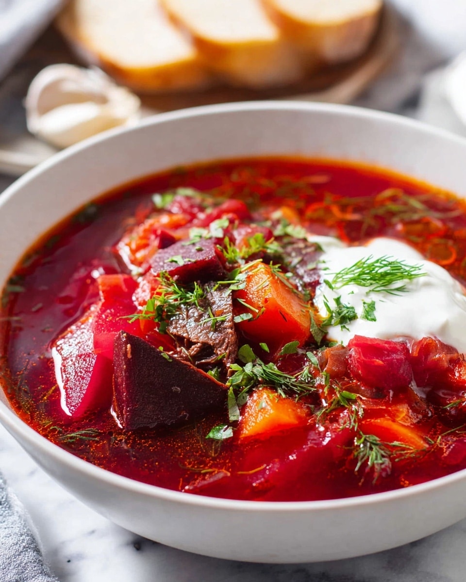 Hearty Ukrainian Borscht with Beef and Cabbage