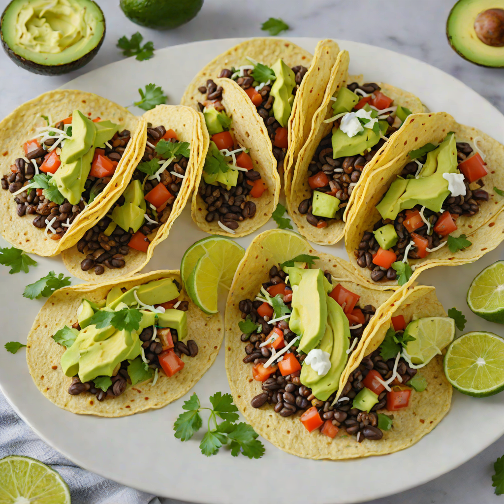 Half-Size Spicy Black Bean Tacos with Avocado Crema