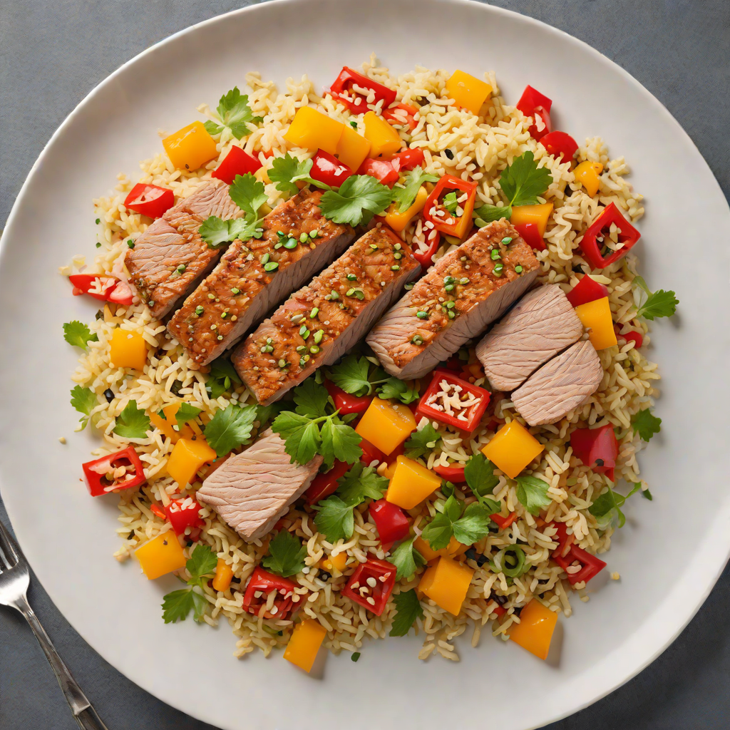 Stir-Fried Pork Tenderloin with Bell Peppers and Cauliflower Rice