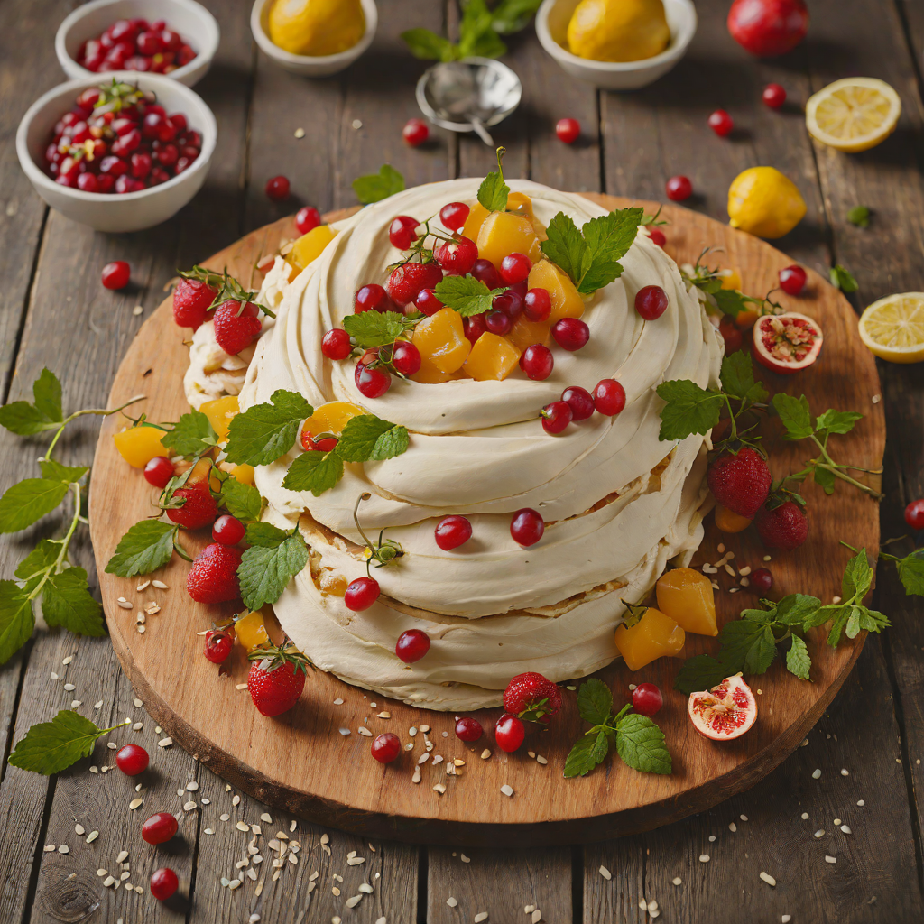 Golden Quandong and Finger Lime Pavlova