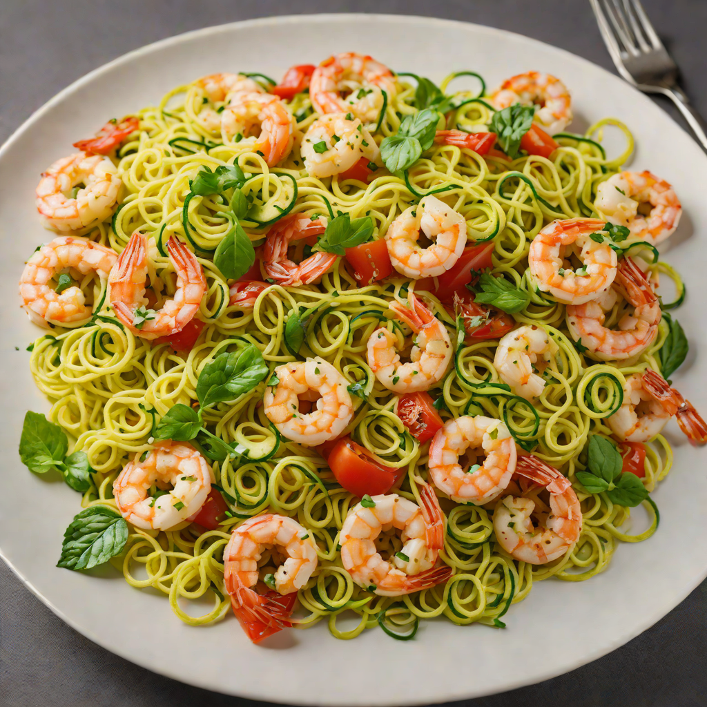 Sautéed Shrimp with Garlic, Tomato, and Zucchini Noodles