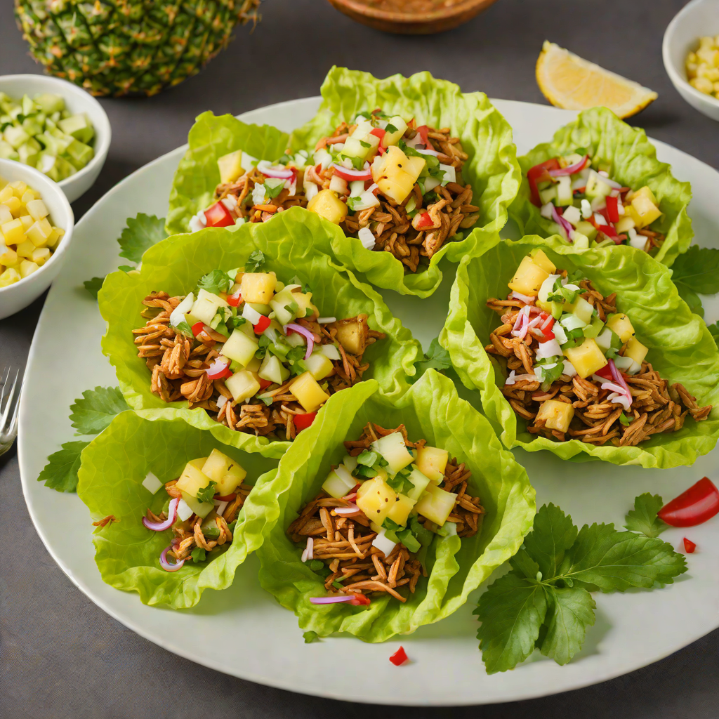 Tiki-Inspired Pulled Chicken Lettuce Wraps with Pineapple Salsa