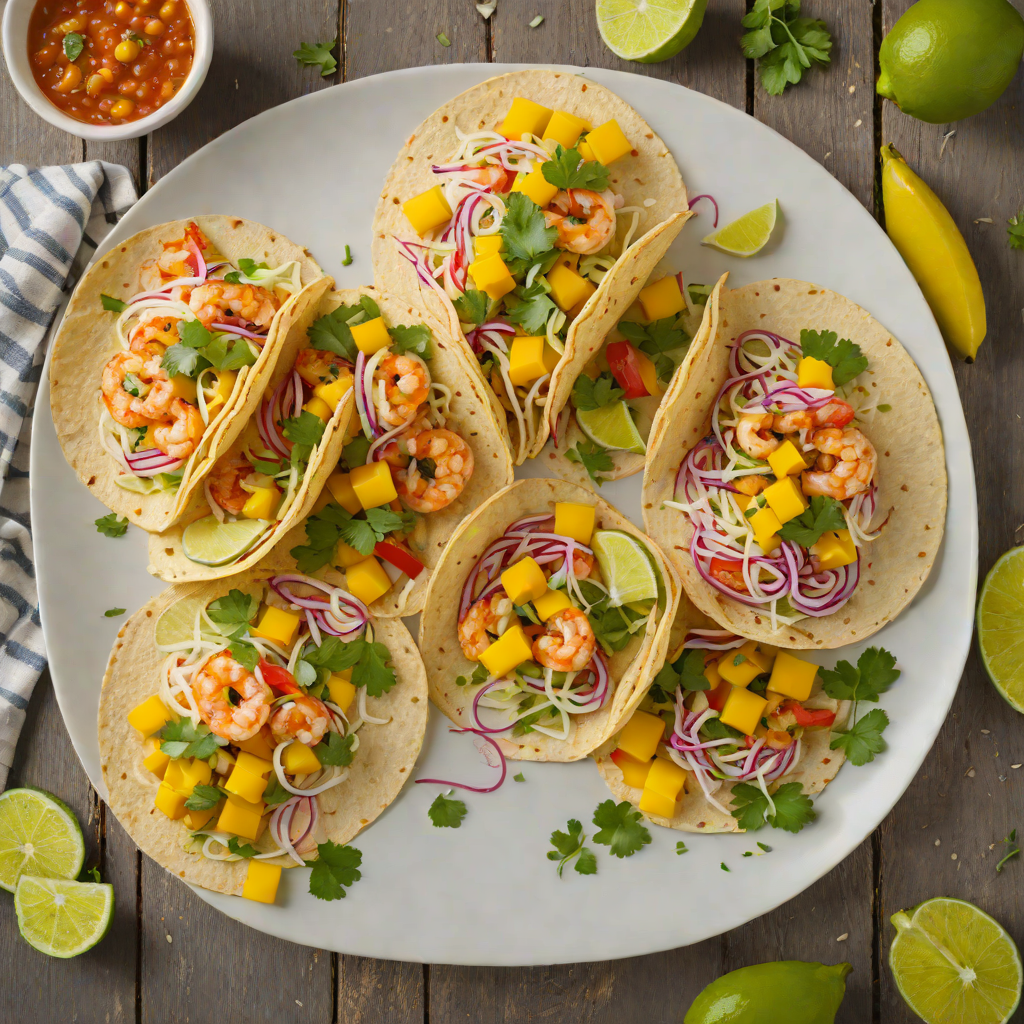 Sautéed Shrimp Tacos with Mango Salsa and Cilantro Lime Slaw
