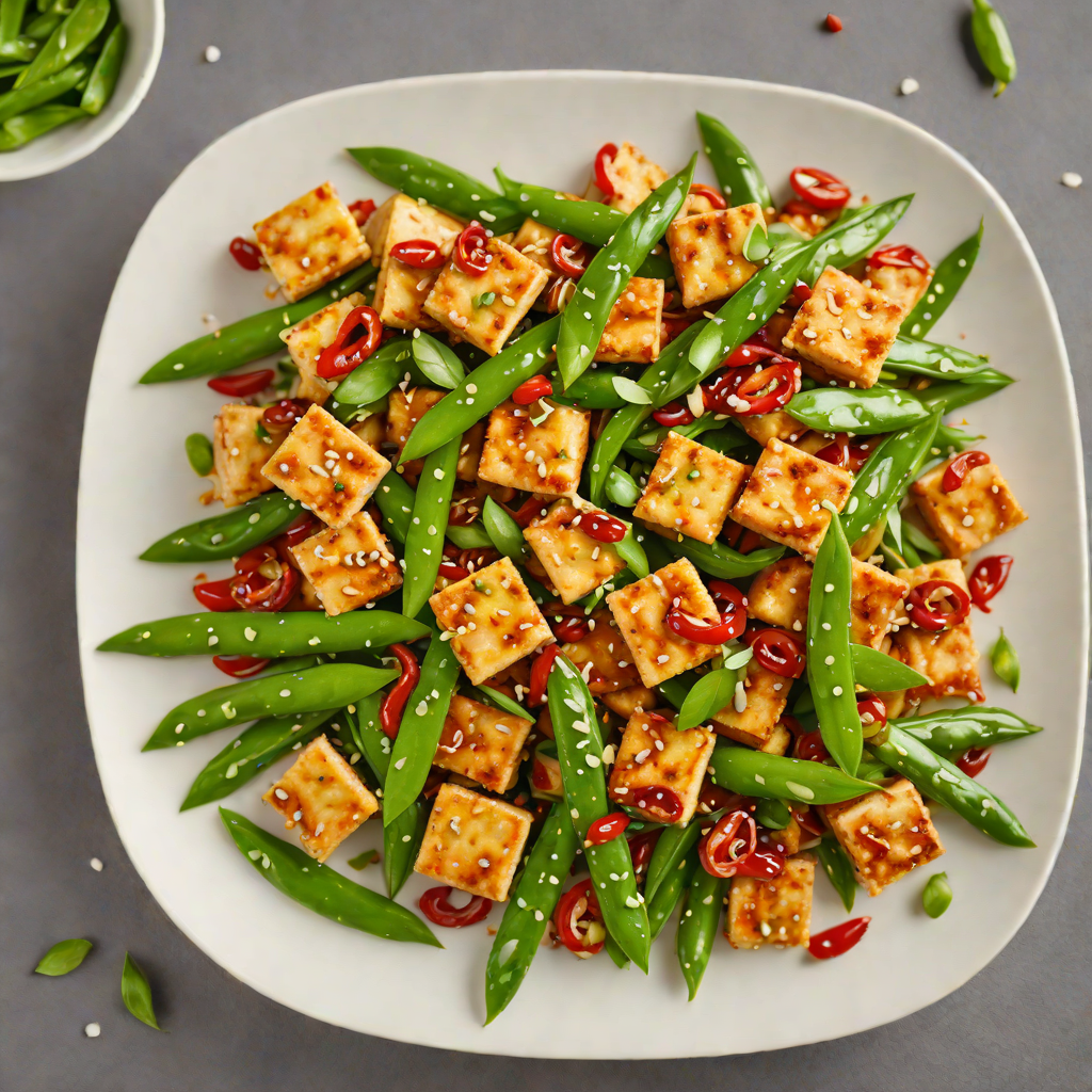 Garlic and Chili Stir-Fried Tofu with Snow Peas