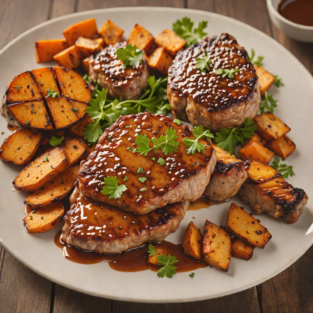 Honey-Garlic Glazed Pork Chops with Roasted Sweet Potatoes