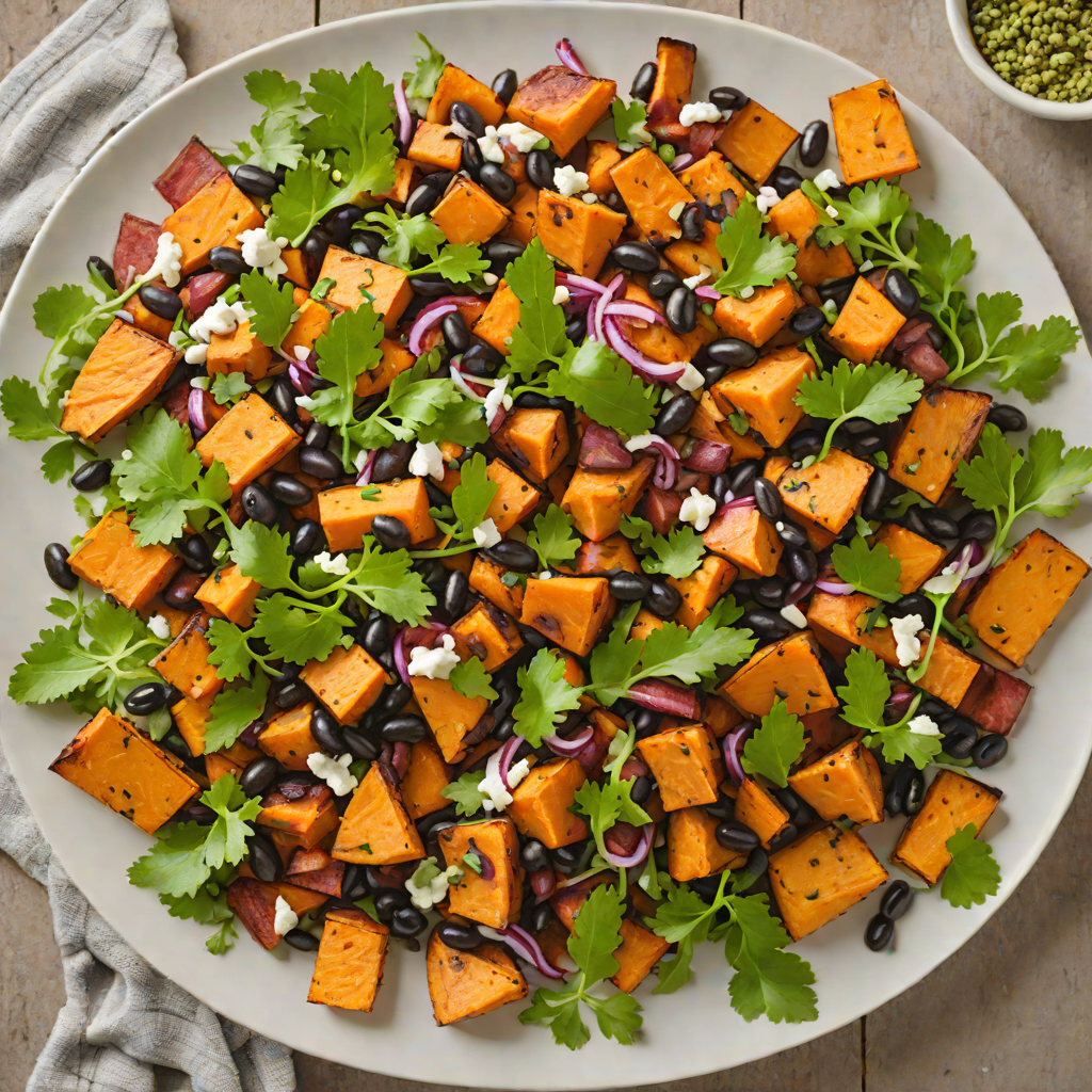 Oven-Roasted Sweet Potato and Black Bean Salad with Cilantro Dressing