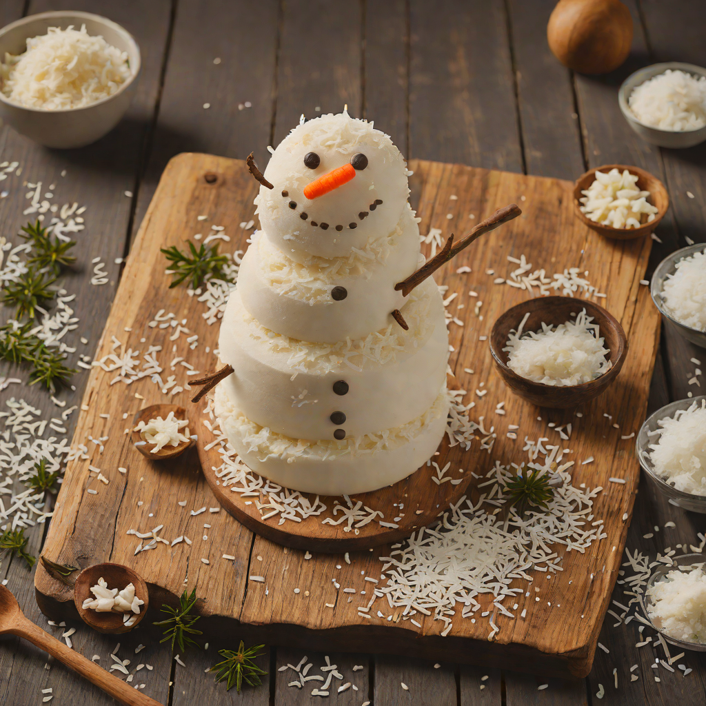 Snowman-Shaped Vanilla and Coconut Frozen Mousse