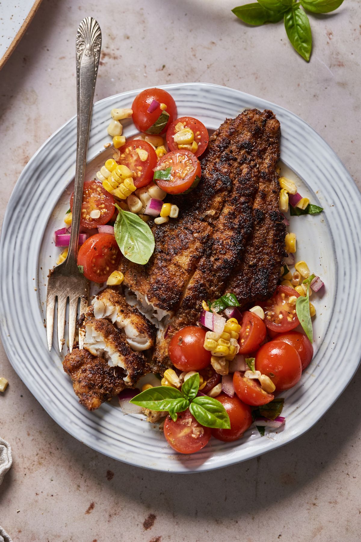 Blackened Cajun-Spiced Catfish with Roasted Corn Salad