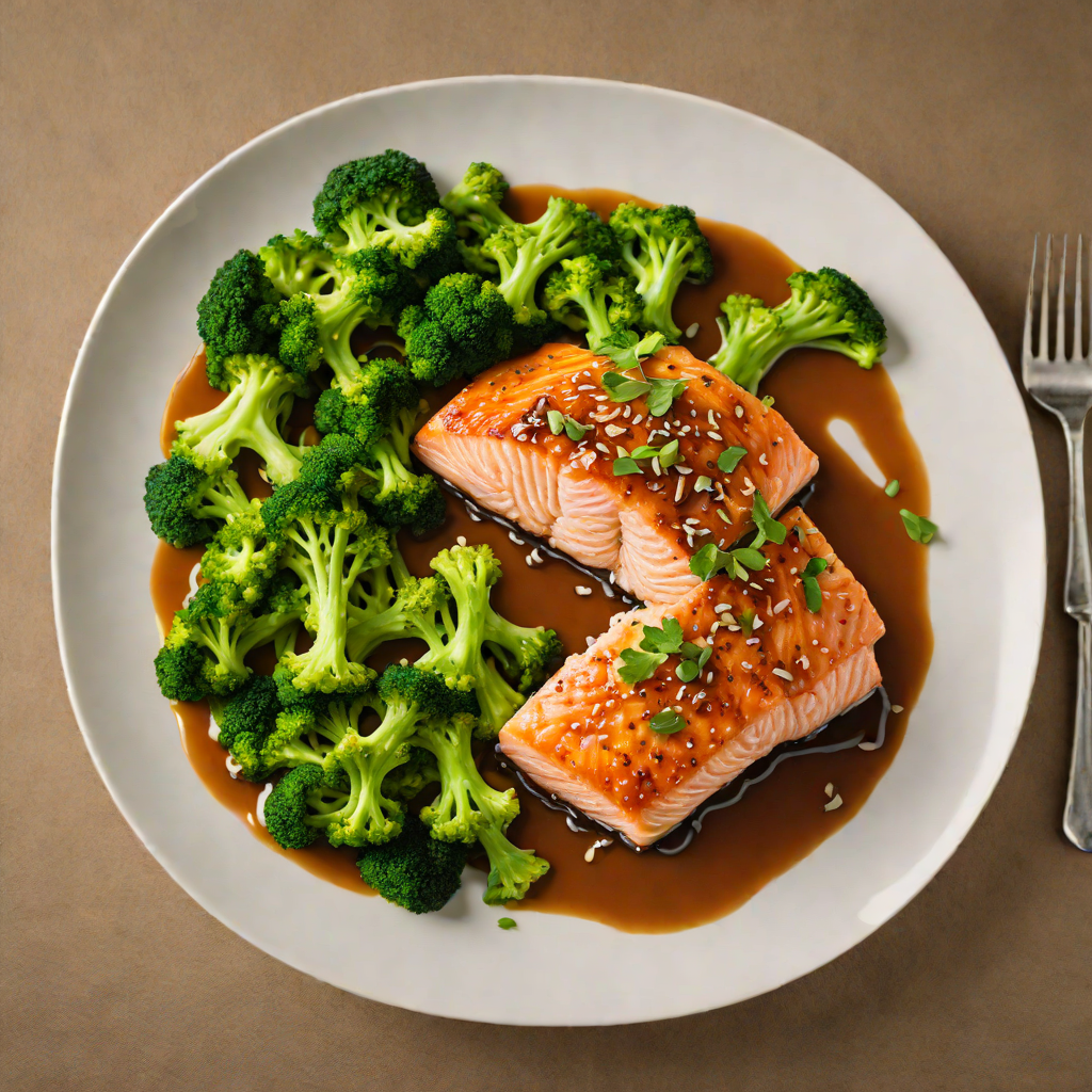 Pan-Seared Salmon with Ginger Soy Glaze and Steamed Broccoli