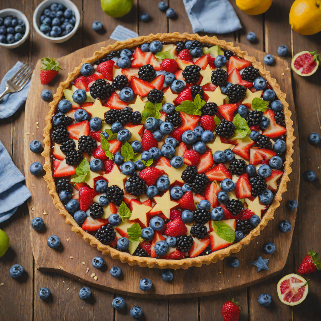 Layered Star-Spangled Fruit Tart with Blueberry Glaze