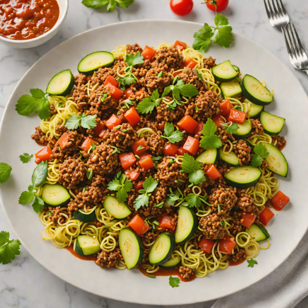 Sautéed Ground Beef with Zucchini and Spiced Tomato Sauce