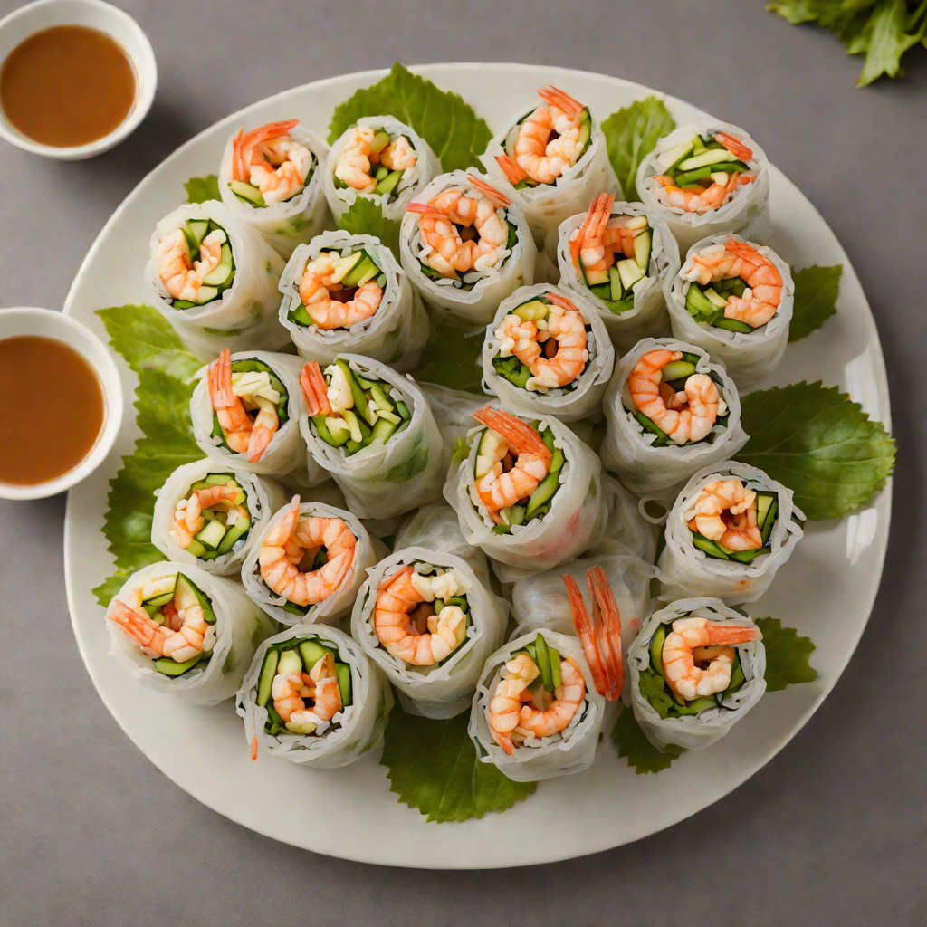 Vietnamese-Inspired Rice Paper Rolls with Shrimp and Peanut Dipping Sauce