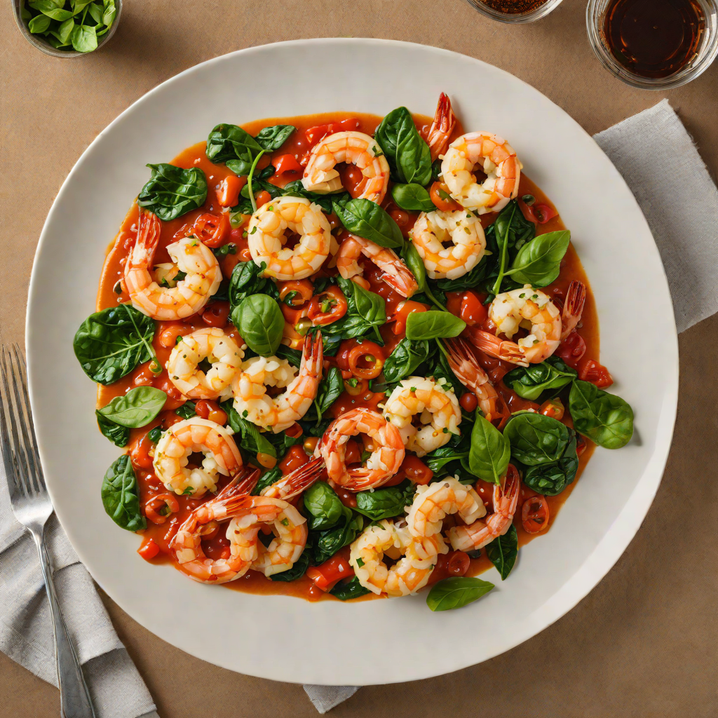 Sautéed Shrimp with Garlic, Spinach, and Roasted Red Pepper Sauce