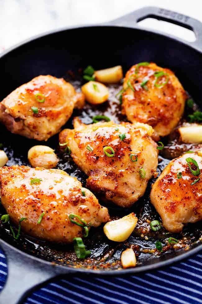 Pan-Seared Chicken with Honey Dijon Glaze and Roasted Garlic