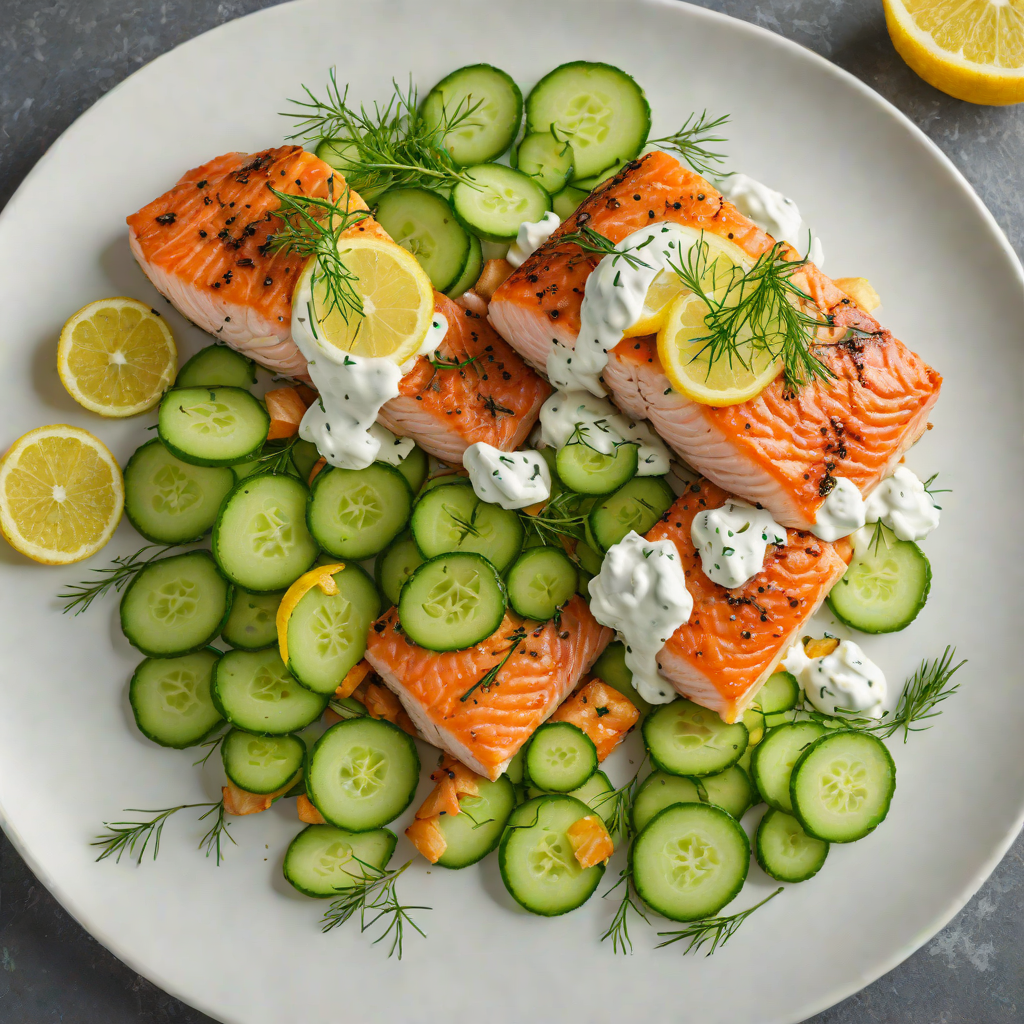 Pan-Roasted Salmon with Lemon-Dill Yogurt and Cucumber Salad