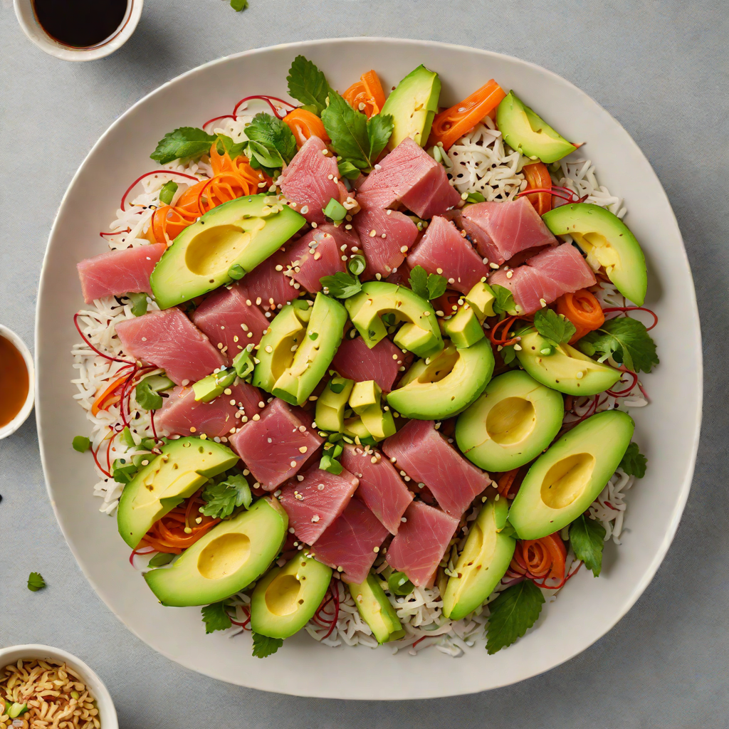 Sushi-Style Tuna Poke Bowl with Avocado and Sesame Soy Dressing