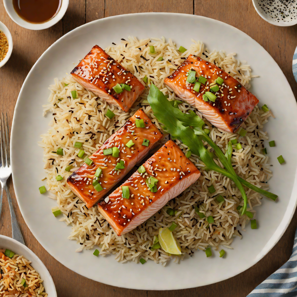 Garlic-Soy Glazed Salmon with Sesame Rice and Scallions