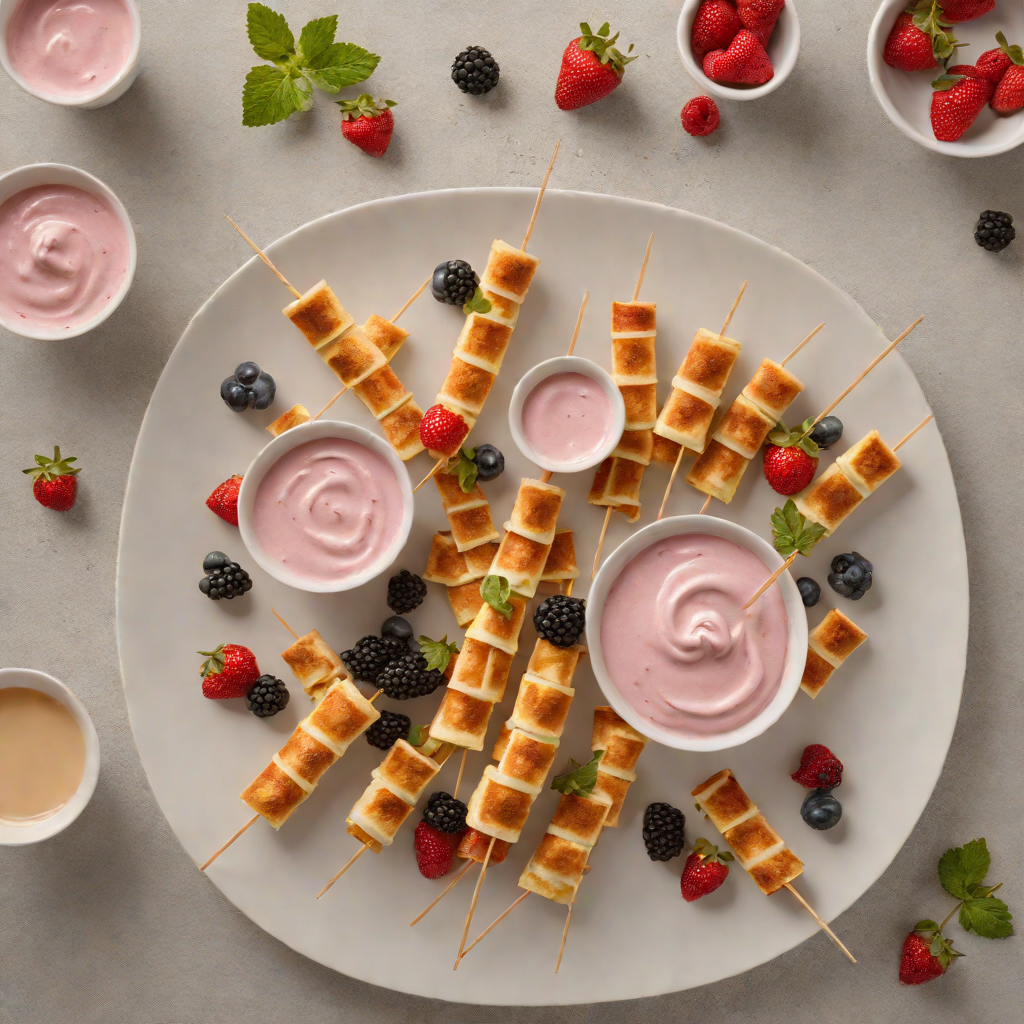 Mini Pancake Skewers with Berry Yogurt Dip