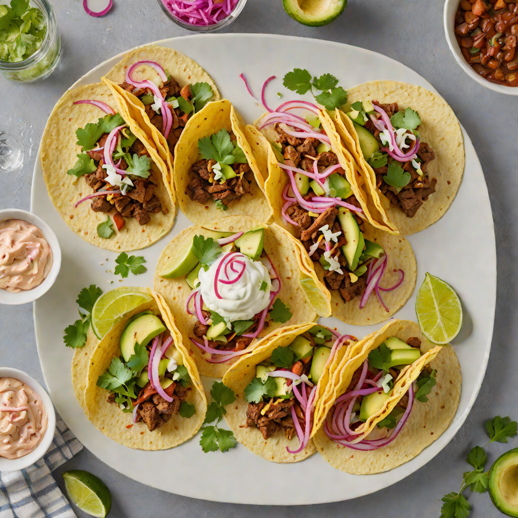 Chipotle-Spiced Beef Tacos with Pickled Red Onion and Avocado Crema