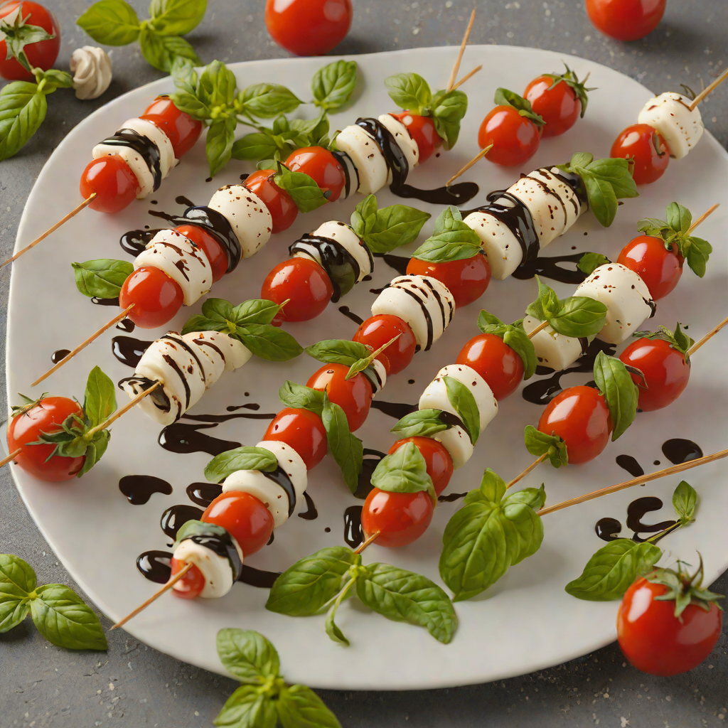 Caprese Salad Skewers with Basil and Balsamic Glaze