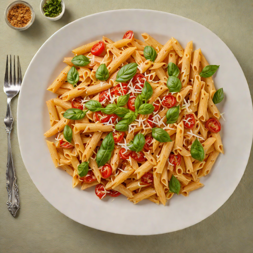 Tomato-Basil Penne with Roasted Garlic Cream Sauce