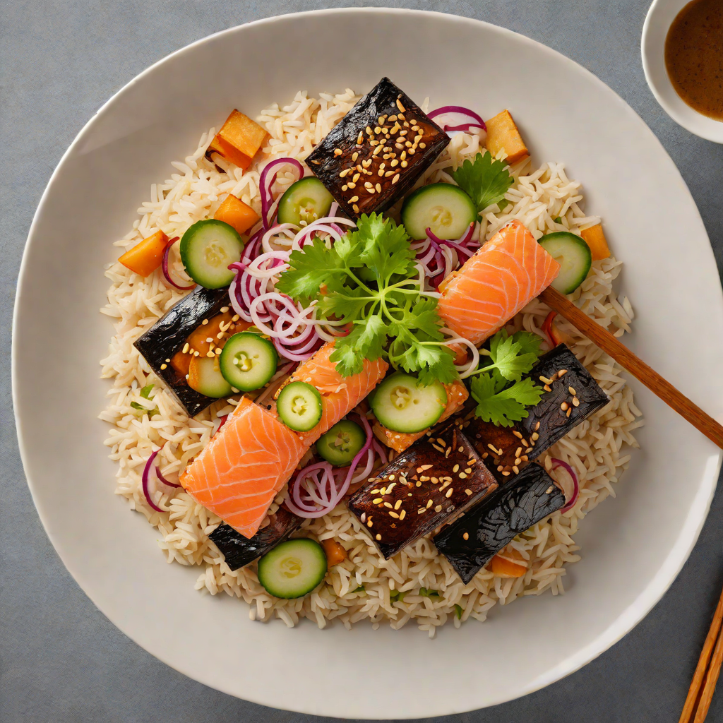 Sushi-Style Rice Bowl with Miso-Glazed Eggplant and Pickled Ginger